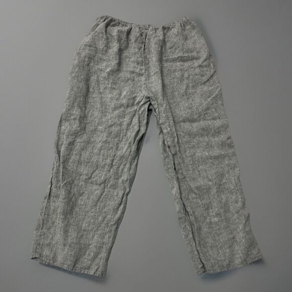 Flax Pull On 100% Linen Pants Womens Gray Wide Leg Pockets Relaxed Elastic (1G) - Picture 2 of 10